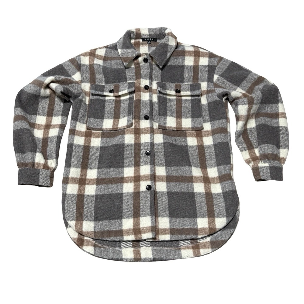 FORE Women's Plaid Flannel Shirt Jacket Button Down Wool Blend Medium 22 x 31